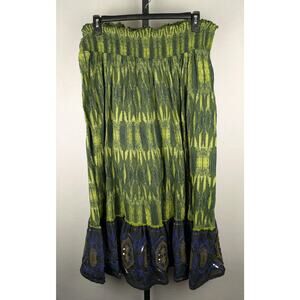 Lane Bryant maxi length 100% cotton skirt smocked waist blue green